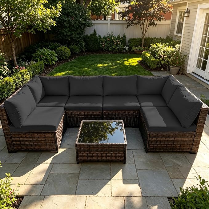14 Piece Outdoor Cushion Covers Replacement, Waterproof Patio Couch Cushion Covers, Outdoor Furniture Sofa Covers with Zippers, Cover Only (14Pcs-Black, 24 * 24 * 3.15-inch)