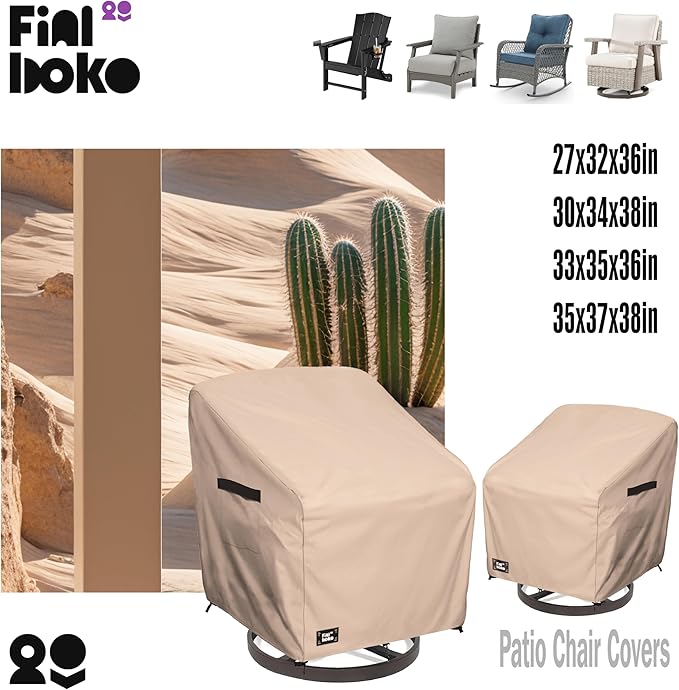 Patio Chair Covers 2 Pack,35Wx37Dx38H inches Outdoor Chair Covers,100% Waterproof Heavy Duty Outdoor Furniture Covers Waterproof,Light Brown Modern Style Patio Furniture Cover