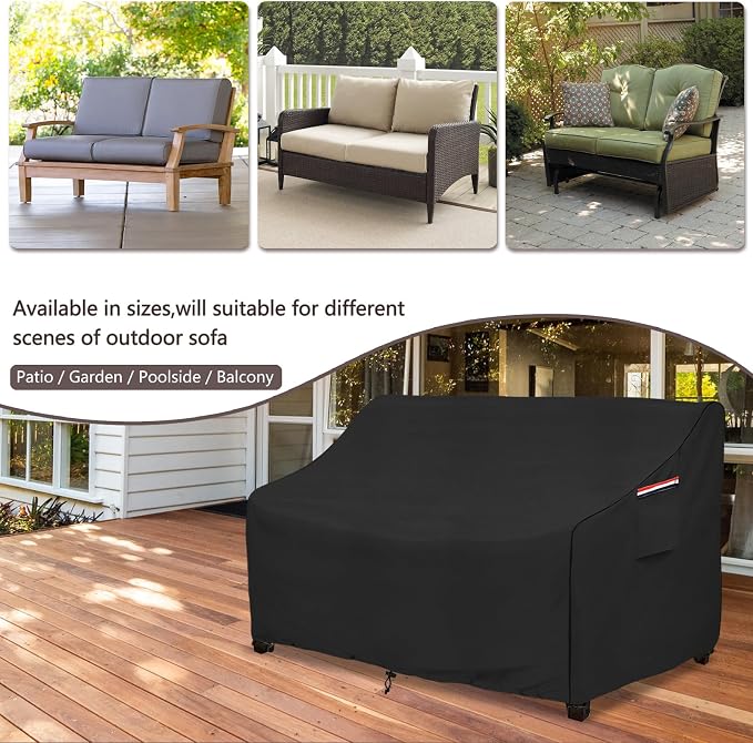 okcool Heavy Duty Patio Sofa Cover, 100% Waterproof 3-Seater Outdoor Sofa Cover Fits up to 76W x 32.5D x 33H Inches, Lawn Patio Furniture Covers,Black