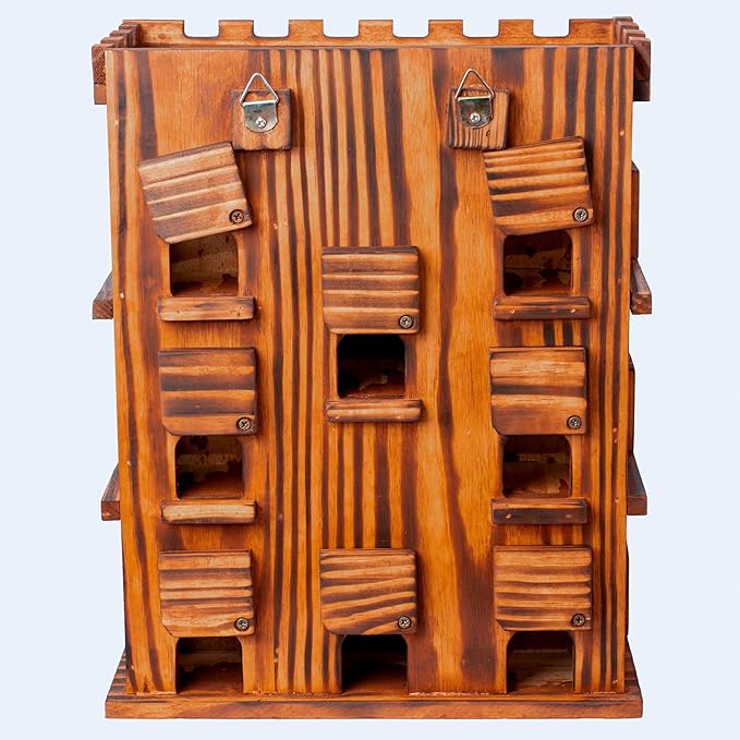 MIXUMON Wooden Bird Houses for Outside – 14 Rooms Large Bird House, Carbonized Pine Rustic Finish, 1.57" Entrance Holes, Cleaning Doors, Outdoor Birdhouse Nesting Box (Rustic, 14 Rooms)