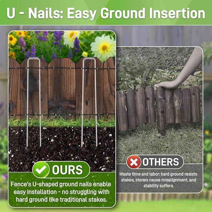 Mulctun Wood Garden Edging - 5.9" H X 47" L Sturdy Wooden Landscape Edging, Small Flower Bed Edging Borders, Decorative Wooden Garden Fence for Yard Flower Bed Lawns Pathway Tree (4 Packs)