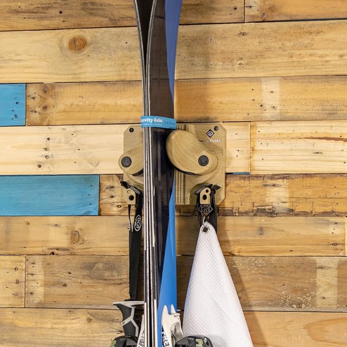 Gravity Grabber, The OG - Ski & Snowboard Wall Mount, Indoor Garage & Home Storage Organizer, Damage-Free Grip, Holds Skis/Boards/Poles/More, Space-Saving Premium Gear Rack, (Wood 3-Pack)