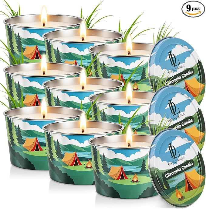 Citronella Candle for Outdoor 9 Pack, 2.2oz Mini Citronella Scented Candles for Outdoor Camping, Natural Soy Wax with Essential Oils, Portable Tin for Patio Backyard Hiking