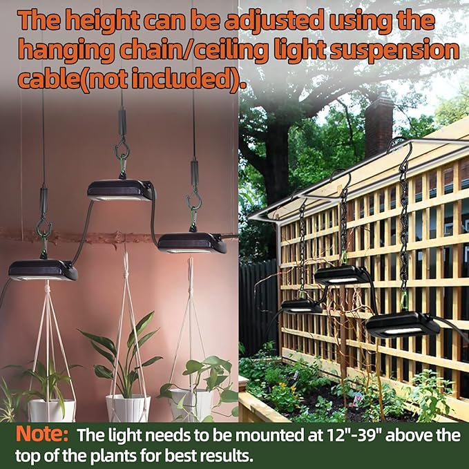 Owleye 12FT Outdoor Grow Lights LED String Plant Light, IP65 Waterproof, Full Spectrum, 120V, ETL Listed, 33.89 umol/s, Linkable Grow Light for Greenhouse & Outdoor Garden & Raised Bed (3-Bulbs)