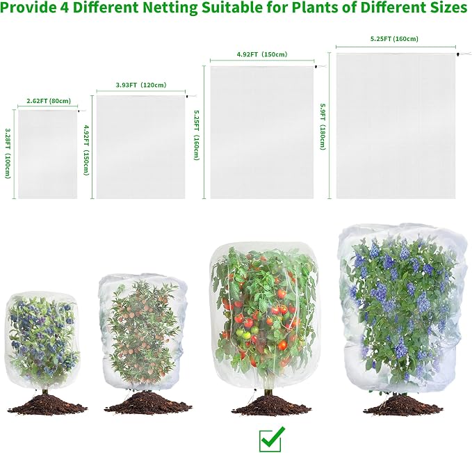 afzdby Garden Mesh Netting with Drawstring,Plants Cover Protection from Anti Birds,Bugs,Cicadas,and Insects-Pest Barrier Bag for Blueberry Bushes,Citrus,Tomatoes,Vegetables,Fruit Tree and Orange