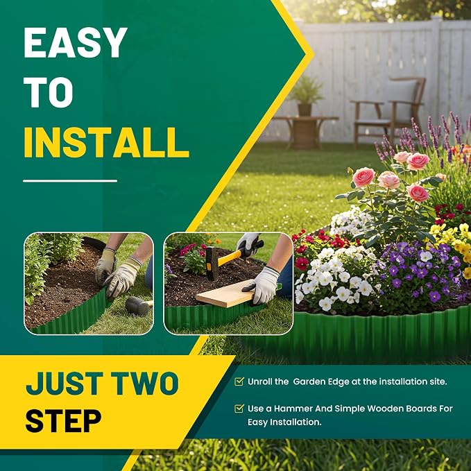Corrugated Metal Garden Edging, 6"×20Ft Landscape Edging Border for Garden, Flower Bed, Lawn and Landscape Edging (Green)