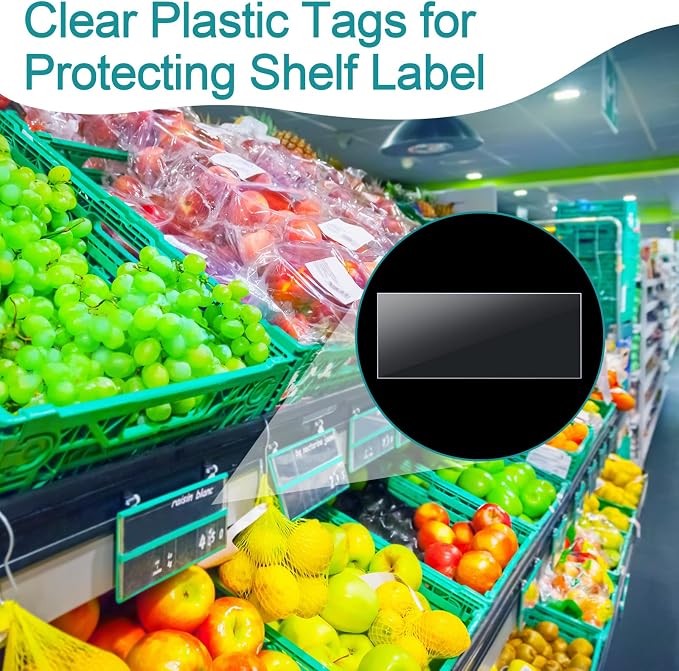 Leinuosen 2000 Pcs Clear Plastic Tags Bulk Shelf Price Tag Label Holders for Storage Bins Shelves Labeling Transparent Basket Bin Labels Display for Retail Shop Classroom Office Library (3.94 x 1.25")