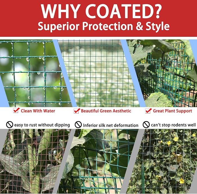 Hardware Cloth 1/2inx24x100ft,Chicken Wire Fencing,Welded Wire Mesh, Vinyl PVC Coated Mesh,Coop Garden Plant for Rabbit,Snake,Rodent,Foxes,Raccoons Poultry Netting Cage Farm Protection
