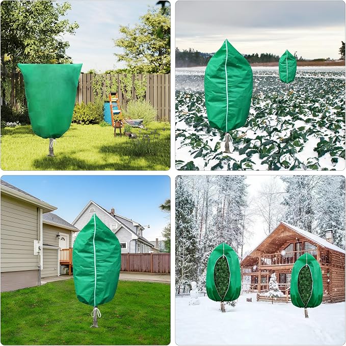 Plant Covers Freeze Protection – 4 Pack 72"x48" Extra Large Frost Blankets for Outdoor Plants, 2.8oz/yd² Heavy-Duty Tree Covers with Zipper & Drawstring – Reusable Winter Plant Freeze