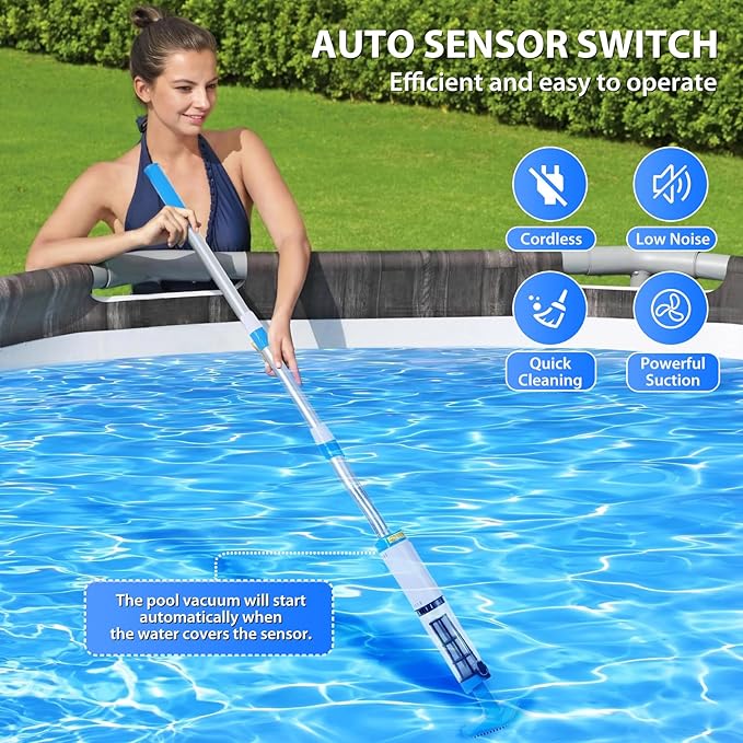 4 in 1 Cordless Rechargeable Small Pool Vacuum spa hot tub 90 Mins Running Time, 12 Gallons/Min Powerful Suction
