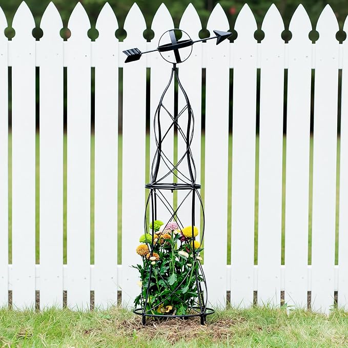 41-Inch Metal Obelisk Trellis – Elegant Garden Support for Climbing Plants, Perfect for Outdoor Rose Bushes and Tall Vines, Durable Metal Design with Arrow Top for Indoor and Outdoor Use