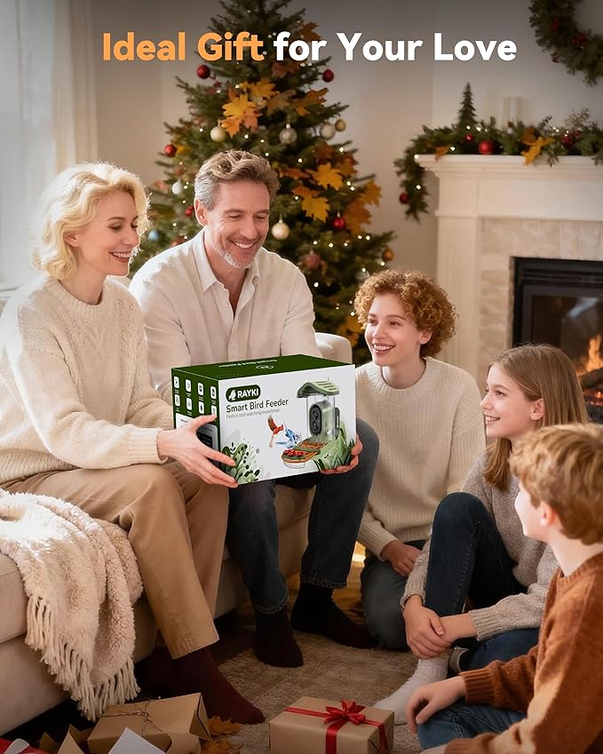 Rayki Smart Bird Feeder with Camera Solar Powered, 2k Hd Live Video & Ai Identification 10,000+ Bird Species, Outdoor Watching Birdhouse for Garden, Ideal Birthday, Christmas Day Gift for Lover