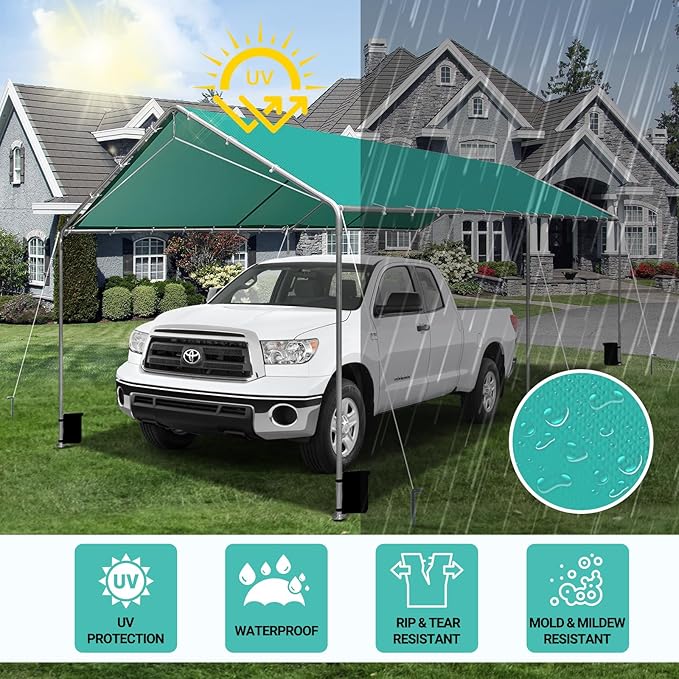 Heavy Duty 10 X 20 Ft Easy to Assemble Metal Car Canopy Shelter with Reinforced Steel Cables, Outdoor Portable Garage for Car, Boat Tent, Green