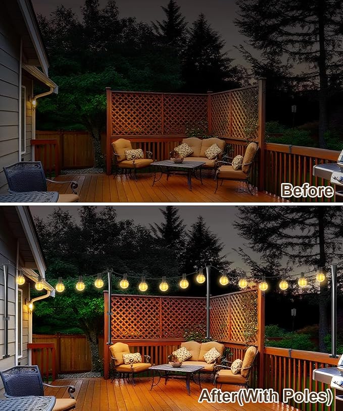 4 Pack String Light Poles for Deck, 5Ft Upgraded Heavy-Duty Metal Deck Light Poles for Outside with Fixing Clips, Lighting Hanging Post Accessories for Patio Decor Garden Backyard Yard Fence Porch