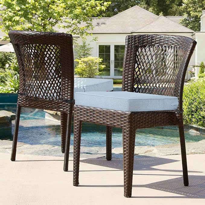 Patio Chair Cushions 19x19 Inch, Water Repellent Outdoor Seat Cushions with Adjustable Straps, Fade Resistant Replacement Cushions for Garden Deck Sofa Couch, Set of 2, Light Blue