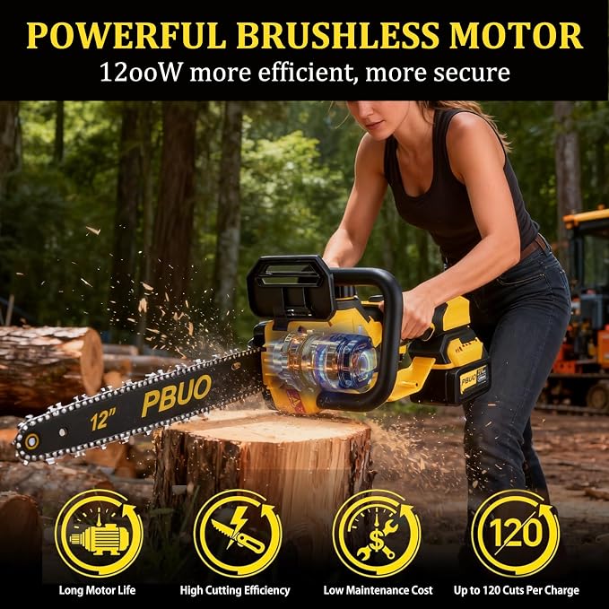 12 Inch Cordless Brushless Chainsaw, 2-IN-1 Telescoping Pole Saw with 2×4.0Ah Batteries & 4 Chains, Lightweight Safe Tree Pruner for Garden Wood Cutting