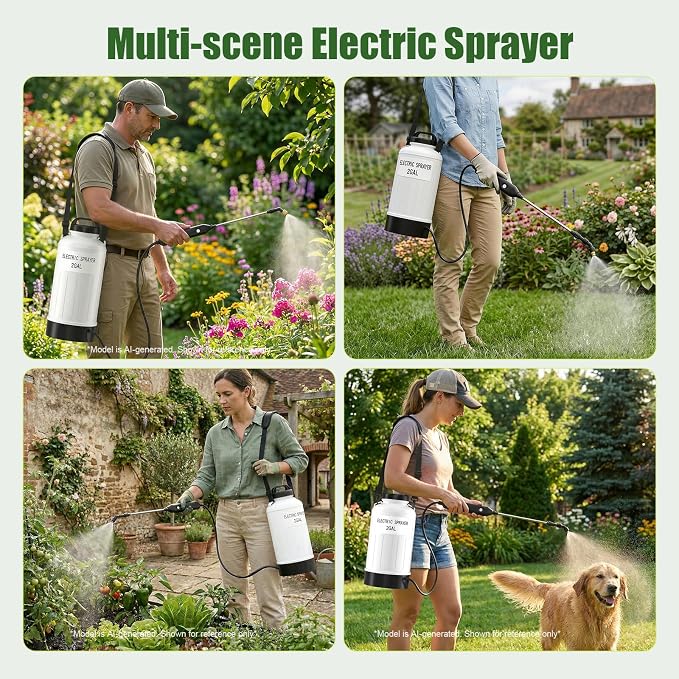 Battery Powered Sprayer 2 Gallon, Wide Mouth Electric Pump Sprayer with Upgraded Elevated Base and Thickened Anti-Abrasion Tank, Kink Proof Hose, Retractable Wand, 3 Nozzles Lawn and Garden