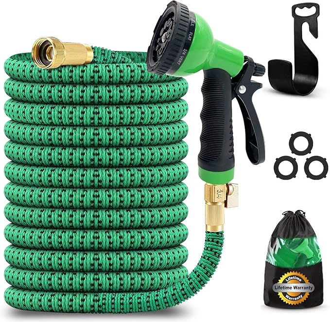 J&B XpandaHose 75ft Expandable Garden Hose – Ultra-Strong 3750D, 4-Layer Latex Core, Brass 3/4" Connectors, 10-Pattern Nozzle & Storage Bag – Lightweight, Kink-Reducing, Leak-Resistant