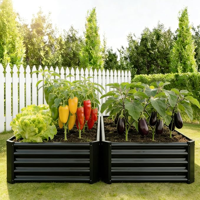 8x4x1ft(2 Pack) Galvanized Raised Garden Bed,Outdoor Planter Box Metal Patio Kit Planting Bed for Vegetables,Flowers, Black