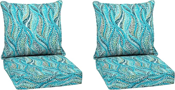 Arden Outdoor Deep Seat Cushion Set (2-Pack), 24 in x 24 in, Weather-Proof, Rain-Proof, Fade Resistant Patio Cushion for Chair, Sofa, and Couch Teal Ariel