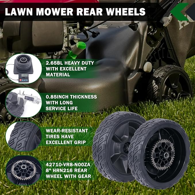 CheeMuii HRN216 Lawn Mower Rear Drive Wheels Kit 2 Pcs 8" Back Wheels Replace for 42710-VR8-N00ZA Push Mower Wheel Compatible with Honda HRN216 Lawn Mower