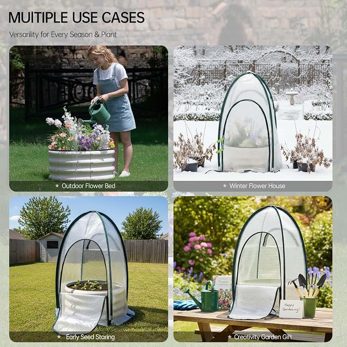 Riased Garden Bed with Greenhouse Cover, Raised Planter Box (2pcs 24in Round Garden Bed &Greenhouse Set)