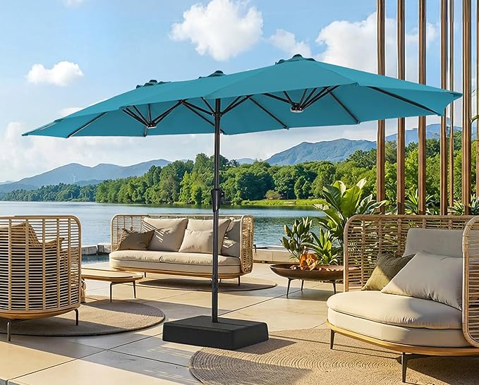 SUPERJARE 13FT Outdoor Patio Umbrella with Base Included, Double Sided Pool Umbrellas with Fade Resistant Canopy, Large Table Umbrella for Deck, Market, Backyard - Lake Blue
