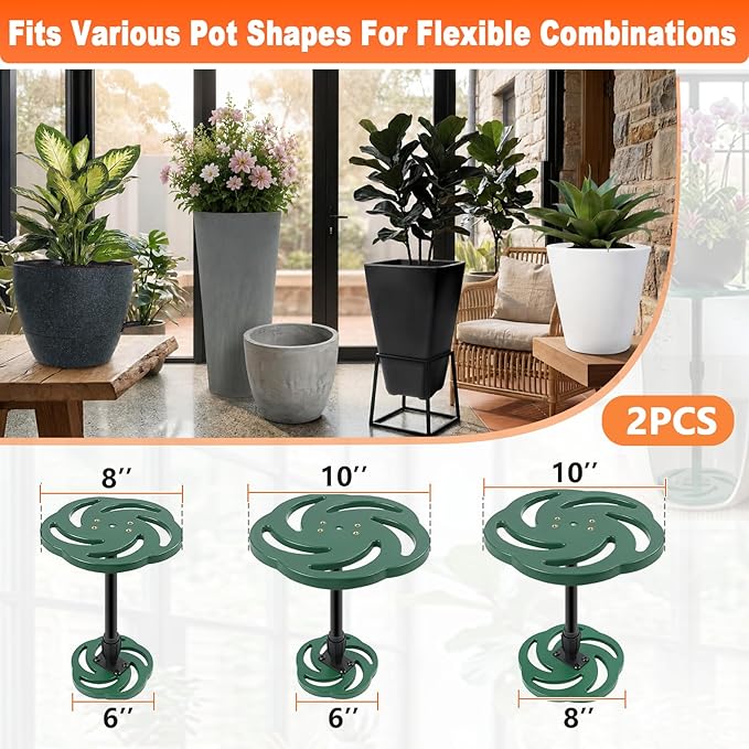 Axcoix 2 Pack Adjustable Height Plant Risers for Inside Pots, 17.5-32" Plastic Planter Inserts for Large Pots, Pot Fillers for Tall Square Round Taper Planters (6" 8" 10" Base or Top)