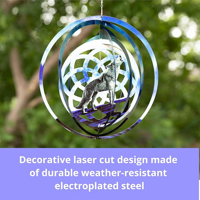 VP Home Wolf Dreamcatcher Kinetic Wind Spinner for Yard and Garden Wind Spinner Outdoor Metal Large Hanging Wolf Decor 3D Garden Art Wind Sculpture Spinners