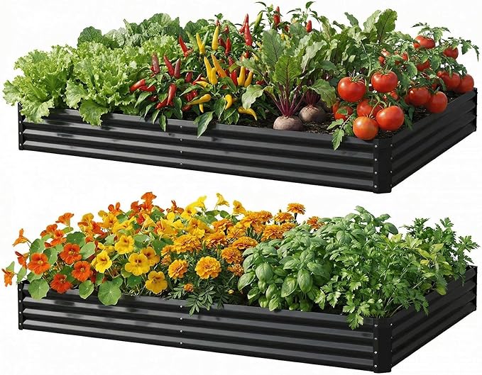 2Packs 8x4x1 FT Raised Garden Beds Outdoor, Planter Raised Beds for Gardening, Vegetables, Flowers, Metal Garden Box, Deep Plant Flower pots Outdoor (Black)