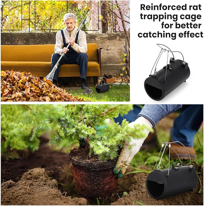 Qualirey 2 Pack Black Hole Gopher Trap 6.7 Inch Tunnel Mole Traps Gopher Killer Outdoor Vole Traps Rodent Rat Stations Reusable for Lawn Yard Garden