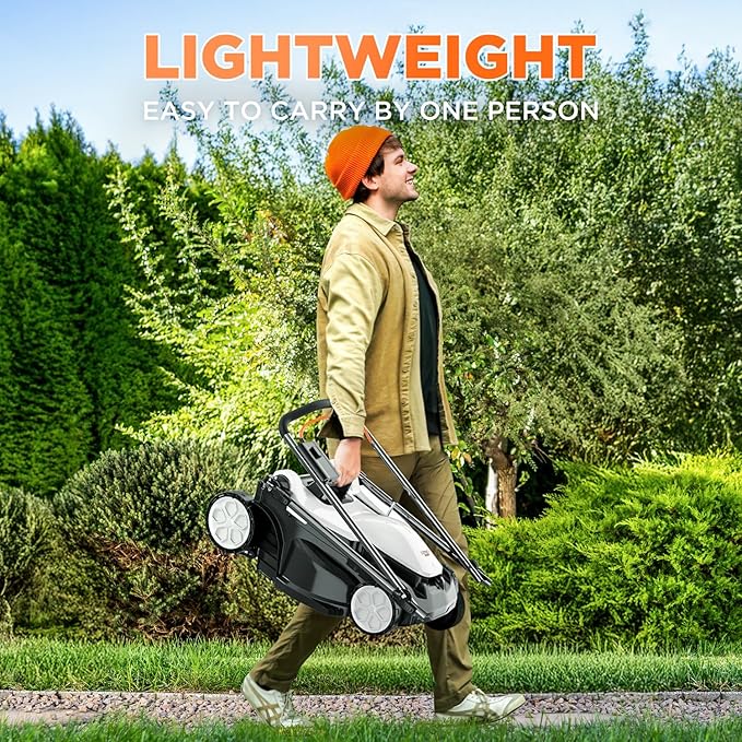 Litheli 16.1" Electric Lawn Mower Cordless, Brushless Lawnmower with 6-Height Adjust and 2 x 4.0Ah Batteries, for Garden and Yards