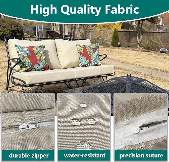 FLYMEI Patio Cushion Covers 48x24x5 Waterproof Outdoor Cushion Cover Replacement 1Packs Outdoor Seat Cushion Slipcover for Rattan Chair Sofa, Beige