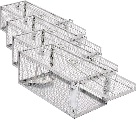 Kensizer Animal Humane Live Cage Trap that Work for Rat Mouse Chipmunk Mice Voles Hamsters and Other Small Rodents, Trampa para Ratones, Catch and Release Medium 12" L x 6.5" W x 5" H (Pack of 4)