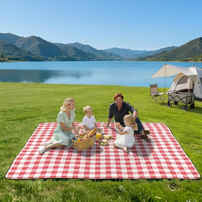 TigeJoy Extra Large Picnic Blanket Waterproof Foldable 80''x100'', Outdoor Picnic Mat Beach Blanket Sandproof for Park, Grass, Travel, Hiking, Camping Essentials, Gingham Picnic Blanket