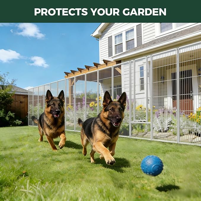 FXW Garden Fence Outdoor for the Yard – 45in(H) x 18.2ft(L) Heavy Duty Metal Animal Barrier for Dog, No Dig Decorative Dog Fence, 8 Panels, White