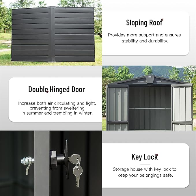 Christopher Knight Home Avonn Outdoor Storage Shed 5.7x3 FT,Metal Outside Sheds&Outdoor Storage Galvanized Steel,Tool Shed with Lockable Double Door for Patio,Backyard,Garden,Lawn (5.7x3ft, Dark Gray)