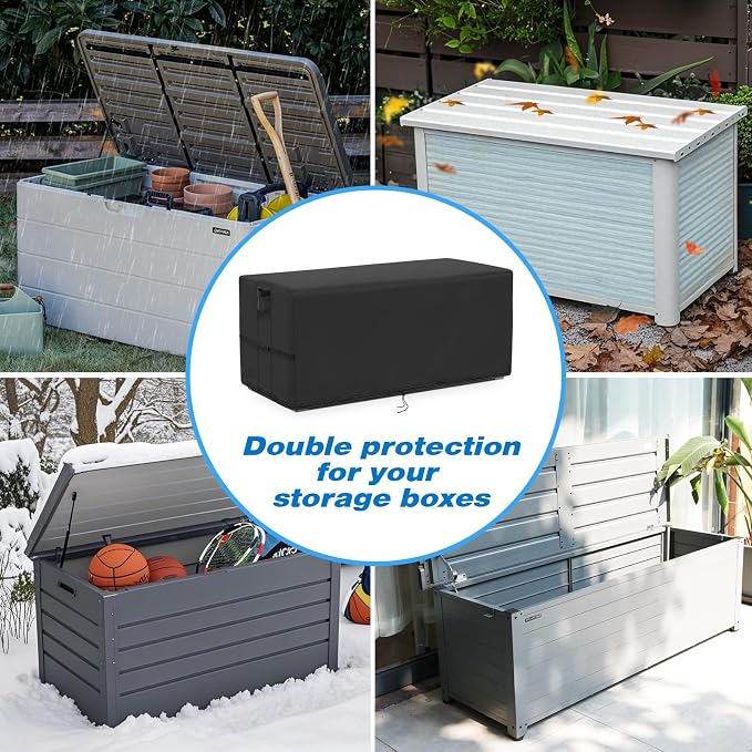 Kingling Deck Box Cover, Outdoor Storage Box Cover for 260 Gallon Deck Box, Waterproof Outside Patio Storage Bench Deck Boxes Covers Black (70" L x 33" W x 33" H)