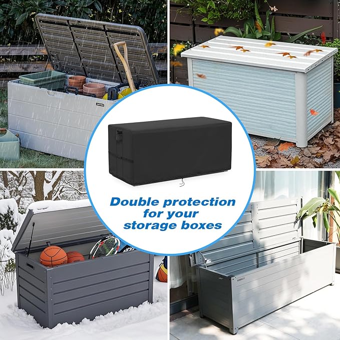 Kingling Deck Box Cover, Outdoor Storage Box Cover for Keter 71 Gallon Deck Box, Waterproof Outside Patio Storage Bench Deck Boxes Covers Black (46" L x 18" W x 23" H)