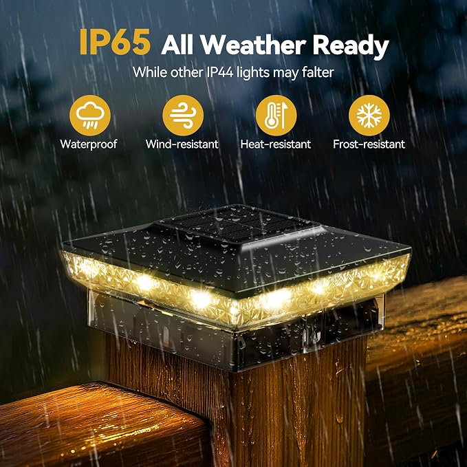 KEILAIMO Solar Post Cap Lights, 12-Pack Upgraded Outdoor Deck Fence Post Solar Lights for 4x4 5x5 Wood/Vinyl Posts, IP65 Waterproof, 10-12 Hours Warm/Cool White Glow for Garden/Patio/Porch - Black