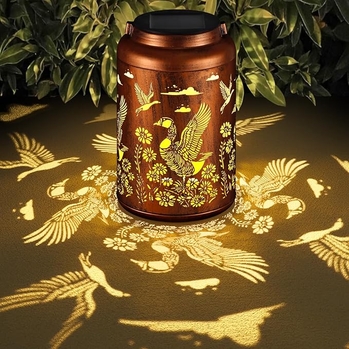 Solar Lanterns Outdoor Waterproof Garden Decor Birthday Gifts for Women Mom Grandma Hanging Lights Metal Decoration Outside for Yard, Patio,Backyard,Porch(Wild Goose)
