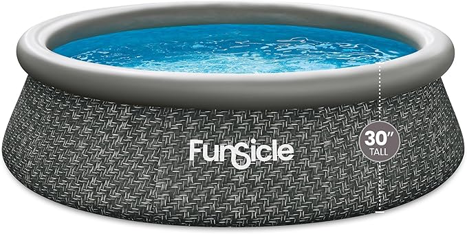 Funsicle Quickset Designer 10' x 30" Round Above Ground Swimming Pool, with FiltraBoost 400 GPH Filter Pump, Type I Filter Cartridge & Repair Patch, Dark Herringbone