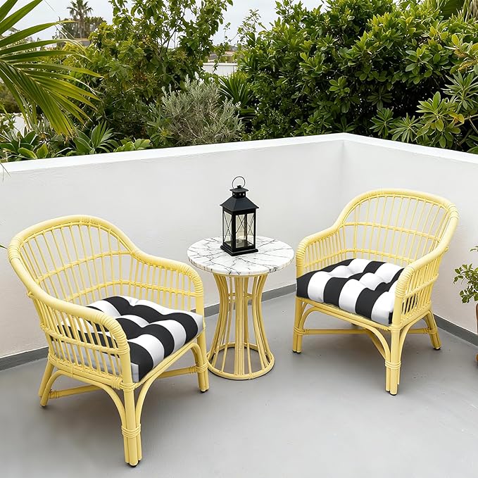 LVTXIII Outdoor Seat Cushions Seasonal Tufted Chair Cushions, Patio Chair Pads for Dining Chairs, Office Armchairs and Garden Furniture Decoration(Round Back, 19”x19”x4”, Cabana Black, 2 Pack)