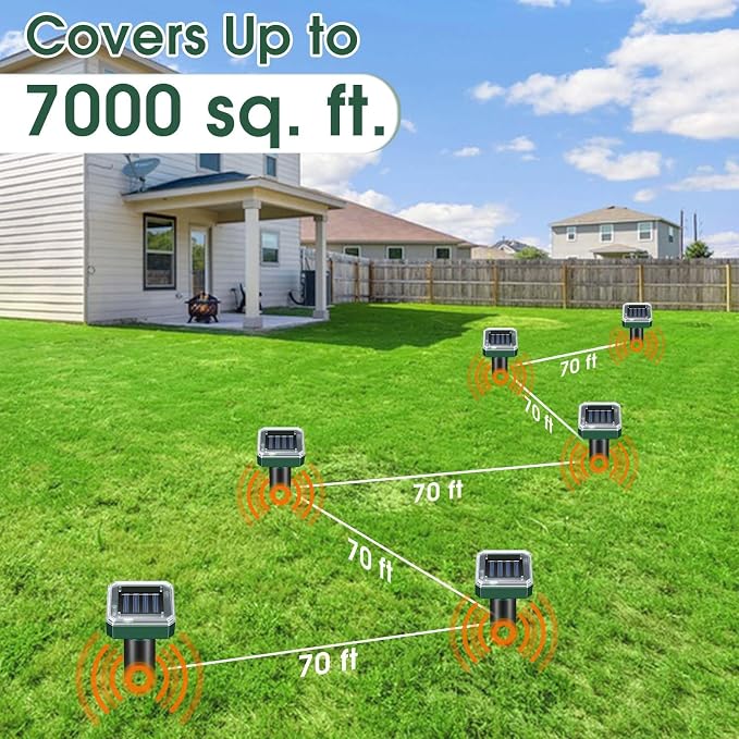 Mole Repellent Solar Powered, 8-Pack Ultrasonic Repeller Outdoor Yard and Garden, Get Rid of Moles Gopher Vole Groundhog Snake Chipmunk, Waterproof Sonic Spikes Mole Deterrent