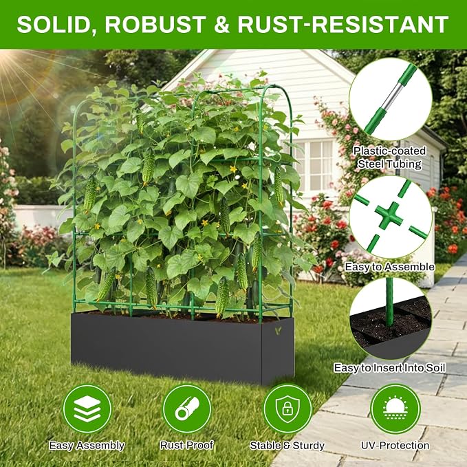 63.8"×49.6"×16.5" Cucumber Trellis with Grow Bag,Trellis for Climbing Plants Outdoor,U-Shape Reusable Metal Garden Arch Trellis with Net, for Fruit Flower Support for Pea, Grape Vine Type Plants
