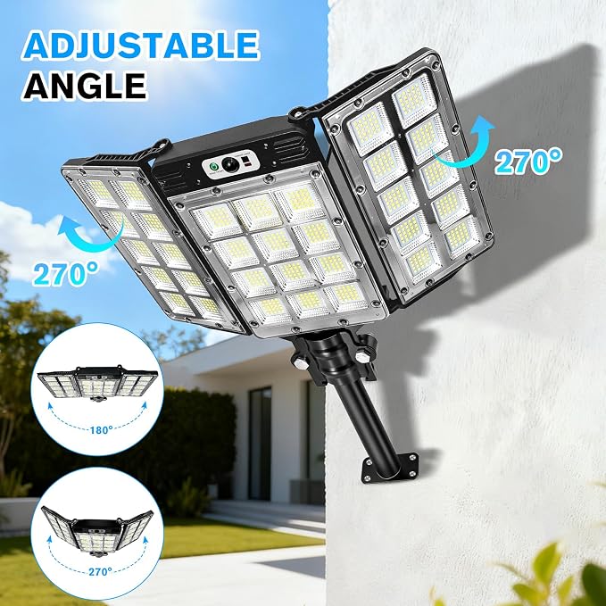 270° Adjustable Solar Street Light, 800 LED Motion Sensor Solar Flood Light, 6000mAh Security Light with Remote Control, 3 Modes, IP66 Waterproof Wall Light for Yard, Garden, Driveway, Garage, Fence