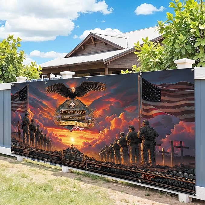 7 * 16FT Eagle flag Garage Door Cover Decorations Independence Day (250th Anniversary Garage Door Banner for Outdoor Indoor Patriot Party Photography Backdrop