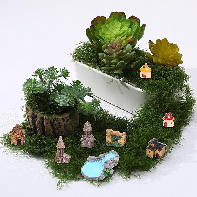 Fairy Garden Accessories, Miniature Garden Ornaments Landscape Mini Fairy Figures Animal Plant Set (32, Green)