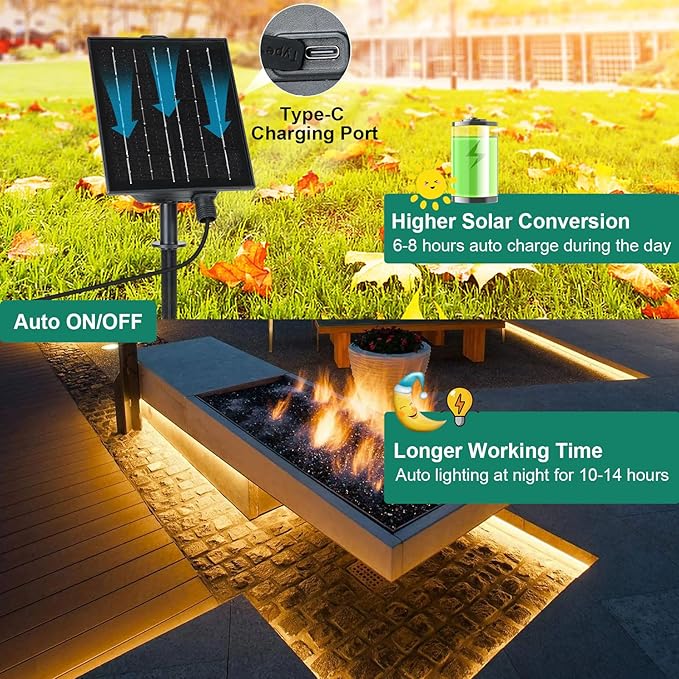 echosari 32.8Ft Solar Strip Lights Outdoor, IP68 Fully Waterproof LED Strip Lights with Timer Remote Auto ON/Off, Self-Adhesive Strip Lights for Camping Pool Patio Decor (Warm White)