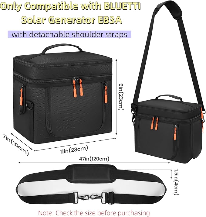 Storage Carrying Case Compatible with BLUETTI EB3A/AC2A/AC2P/Elite 30 V2 - Travel Padded Bag with Multi-Pockets, Shoulder Strap & Handle for BLUETTI Portable Power Station Accessories (Bag Only)